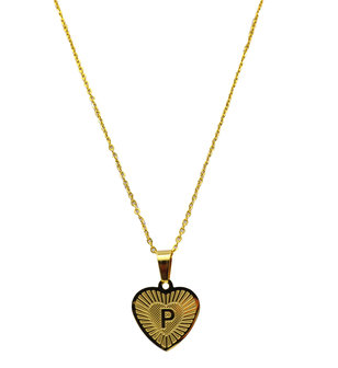 RVS Letter P Ketting met Hartje - Goud Kleur