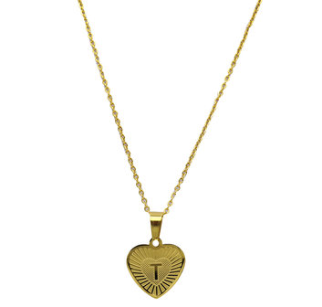 RVS Letter T Ketting met Hartje - Goud Kleur