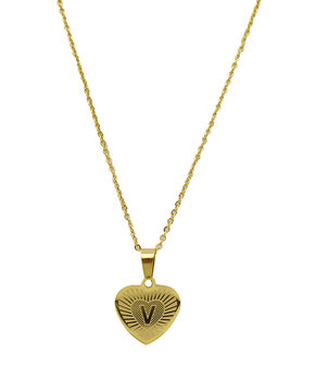 RVS Letter V Ketting met Hartje - Goud Kleur