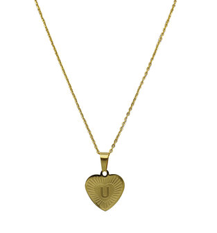  Stainless Steel Letter Necklace with Heart - Gold Color