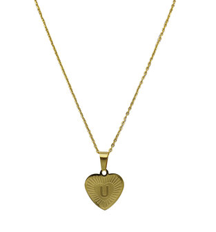 RVS Letter U Ketting met Hartje - Goud Kleur