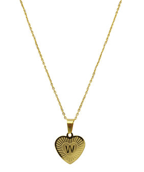  Stainless Steel Letter Necklace with Heart - Gold Color