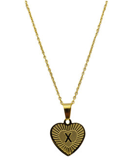 RVS Letter X Ketting met Hartje - Goud Kleur