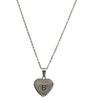 RVS Letter B Ketting met Hartje - Zilver Kleur