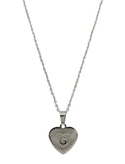 RVS Letter G Ketting met Hartje - Zilver Kleur