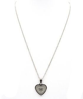 RVS Letter H Ketting met Hartje - Zilver Kleur