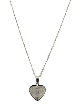 RVS Letter N Ketting met Hartje - Zilver Kleur