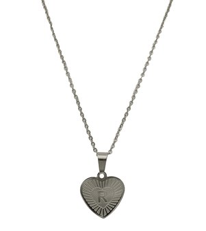 RVS Letter R Ketting met Hartje - Zilver Kleur