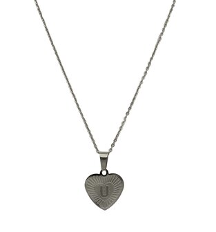  Stainless Steel Letter Necklace with Heart - Silver Color