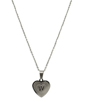  Stainless Steel Letter Necklace with Heart - Silver Color