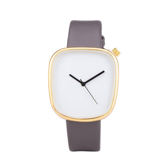 Leren Dames Horloge - Vierkant - Grijs