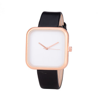 Leren Dames Horloge - Vierkant - Zwart &amp; Ros&eacute; 