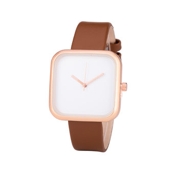 Leren Dames Horloge - Vierkant - Bruin &amp; Ros&eacute; 