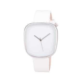 Leren Dames Horloge - Vierkant - Wit &amp; Zilver 