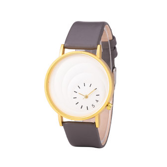 Leren Dames Horloge - Grijs &amp; Goud