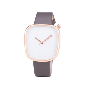 Leren Dames Horloge - Vierkant - Grijs &amp; Ros&eacute;