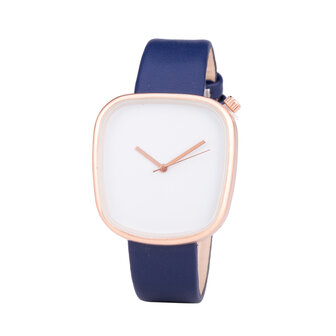 Leren Dames Horloge - Vierkant - Blauw &amp; Ros&eacute;