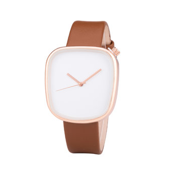 Leren Dames Horloge - Vierkant - Blruin &amp; Ros&eacute;