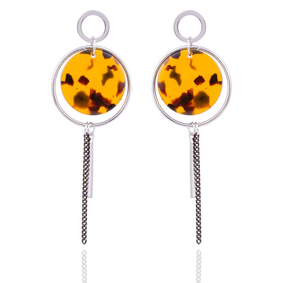 EARRING WITH ROUND ABSTRACT & CHAIN