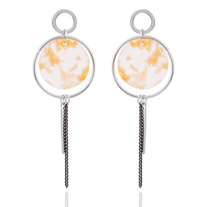 EARRING WITH ROUND ABSTRACT & CHAIN
