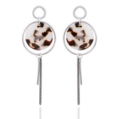 EARRING WITH ROUND ABSTRACT & CHAIN