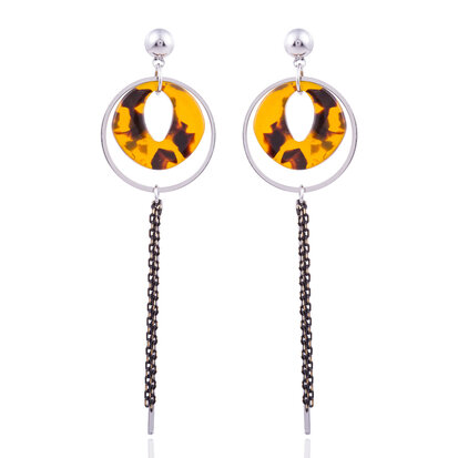  EARRING WITH ROUND ABSTRACT & CHAIN