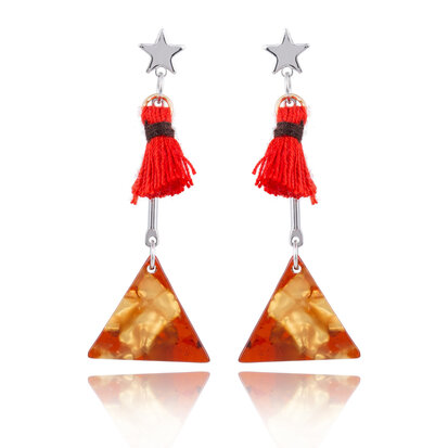 EARRING WITH ABSTRACT TRIANGLE & TASSEL