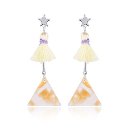 EARRING WITH ABSTRACT TRIANGLE & TASSEL