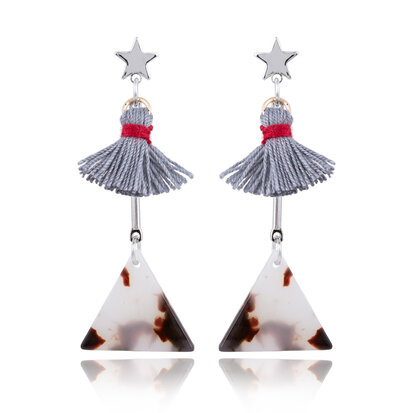 EARRING WITH ABSTRACT TRIANGLE & TASSEL