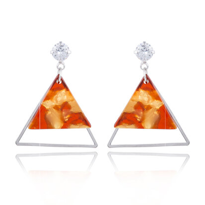  EARRING WITH ABSTRACT TRIANGLE & STRASS STONE