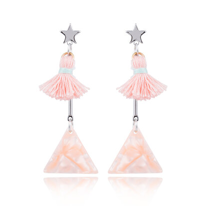 EARRING WITH ABSTRACT TRIANGLE & TASSEL