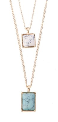 Statement Ketting - Vierkant Marmer Look Pendant 