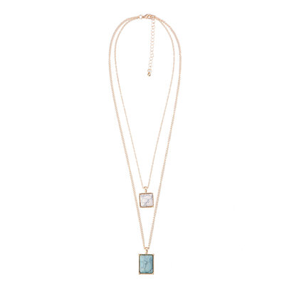 Statement Ketting - Vierkant Marmer Look Pendant 