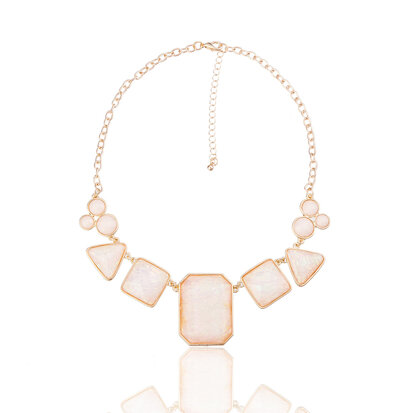 statement ketting - Marmer Look Necklace - Beige 