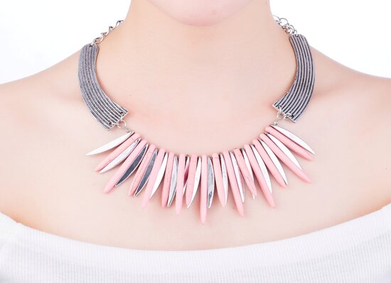 statement ketting - Marmer Look Pendants - Roze