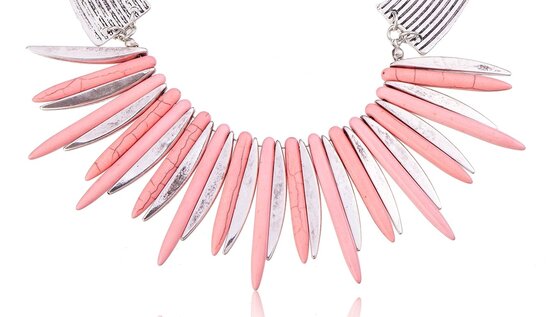 statement ketting - Marmer Look Pendants - Roze