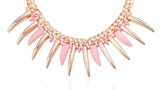 statement ketting - Gold & Pink Pendant Necklace 