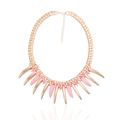 statement ketting - Gold & Pink Pendant Necklace 