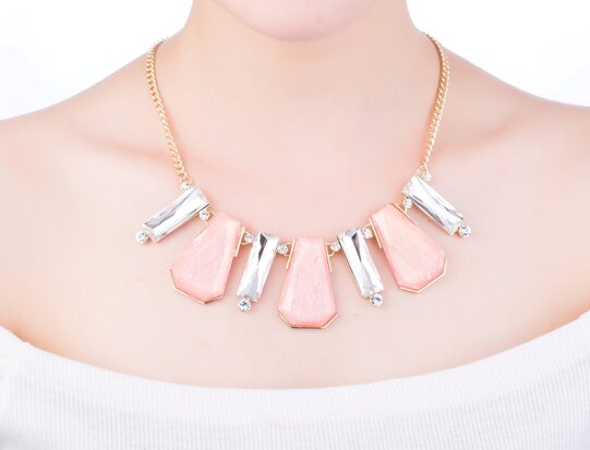 statement ketting - Pink & Crystal Pendant Necklace