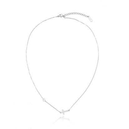 Stainless Steel Necklace With Cross / Cross & Stone Dot