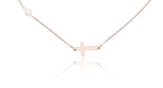 Stainless Steel Necklace With Cross / Cross & Stone Dot