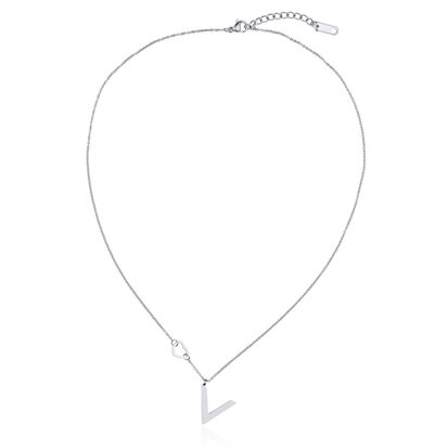 Stainless Steel Necklace With V and Heart