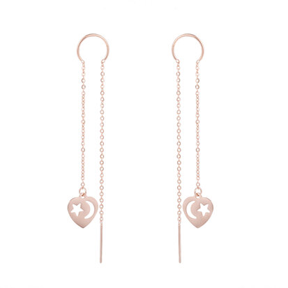 STAINLESS STEEL CHAIN ​​EARRING HEART WITH STAR & MOON Color Rosé Gold