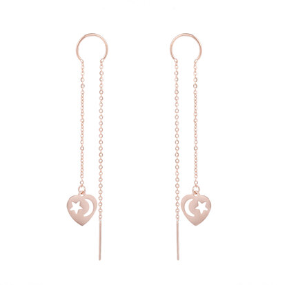 ROEST VRIJ STAAL CHAIN OORBEL HARTJE MET STER & MAAN Kleur Rosé Goud