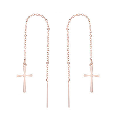 STAINLESS STEEL CHAIN ​​EARRING CROSS Color Pink Gold