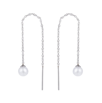 STAINLESS STEEL CHAIN ​​EARRING PEARL Color Silver