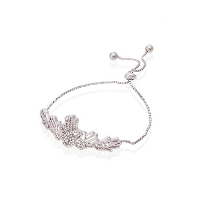 Fatima Hand In Strass Steentjes Bedelarmband Verstelbare Maat Kleur Zilver