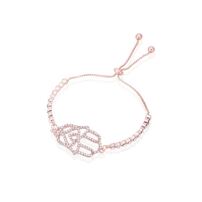 Grote Fatima Hand In Strass Steentjes Bedelarmband Verstelbare Maat Kleur Rosé Goud