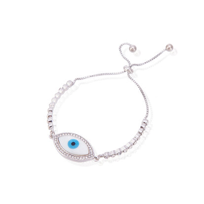 Boze Oog In Strass Bedelarmband Verstelbare Maat Kleur Zilver (Stone Evil Eye)