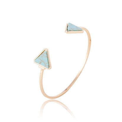 Trendy Blue Triangle Faux Marble Stone Gold Color Bangle Bracelet for Women